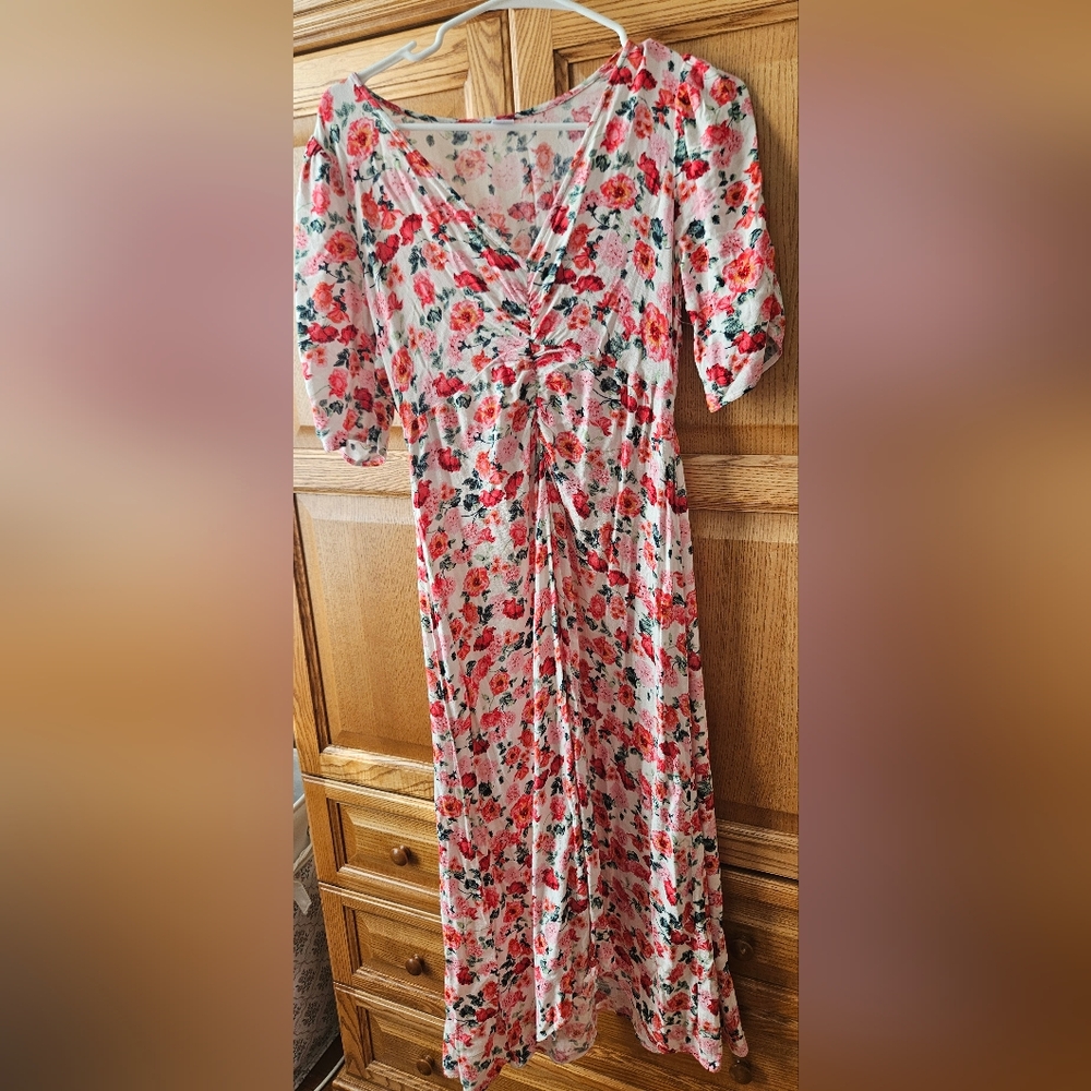 Old Navy Pink Floral Asymmetrical Maxi Dress